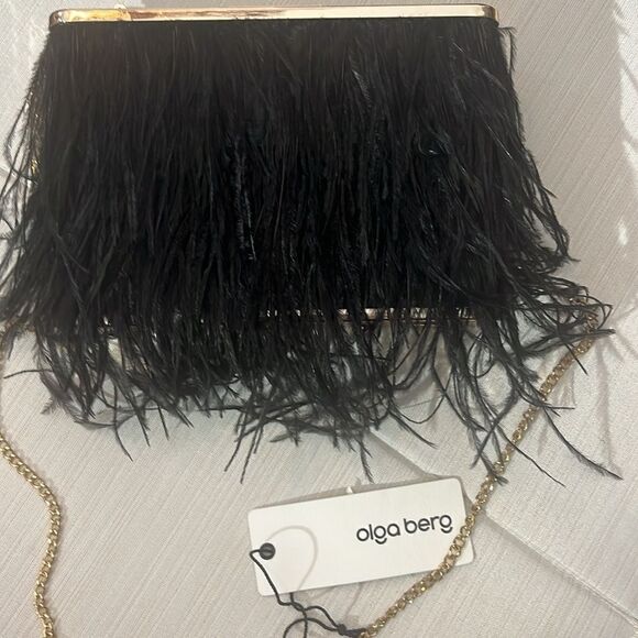 NWT Olga Berg Ostrich Feather Embellished Clutch - Picture 9 of 9